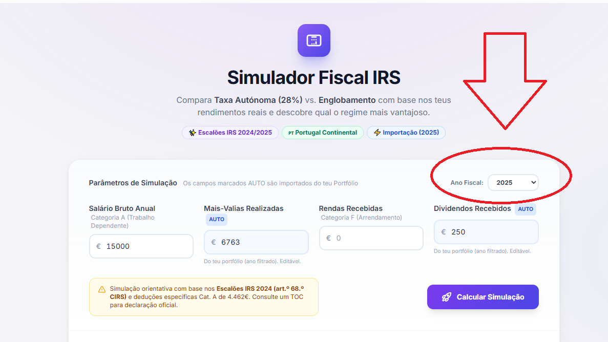 Interface do Simulador